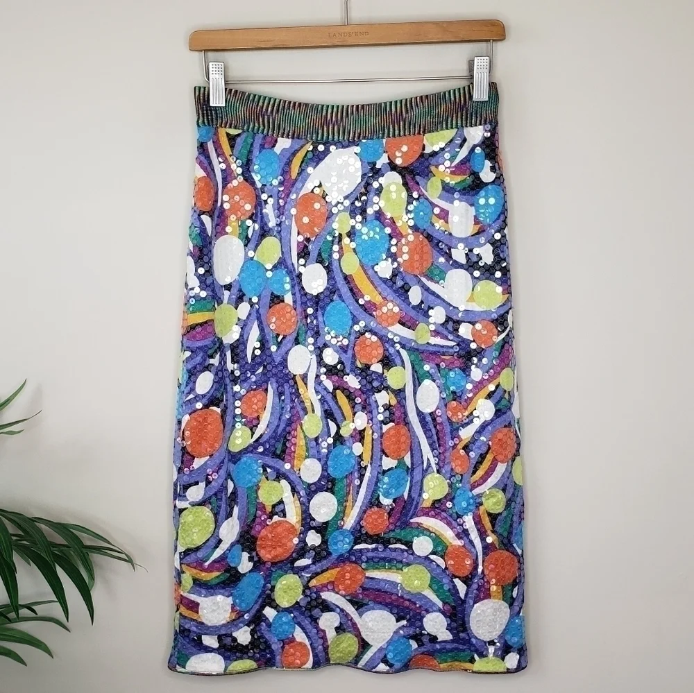 Vintage Missoni for Neiman Marcus Colorful Sequin Pencil Op Art Skirt